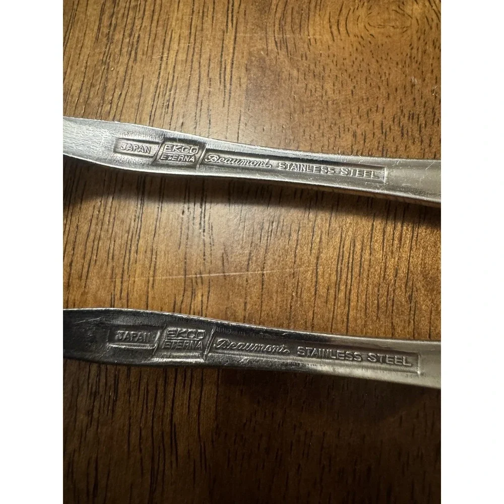 EKCO Eterna Beaumont Fork Stainless Steel Floral Handle Silver, Japan. Set of 2